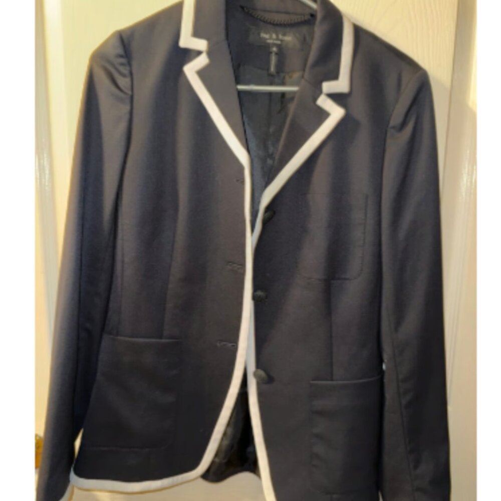 Like New Navy Rag & Bone Blazer Jacket, White Trim, Size 4 - Picture 5 of 6